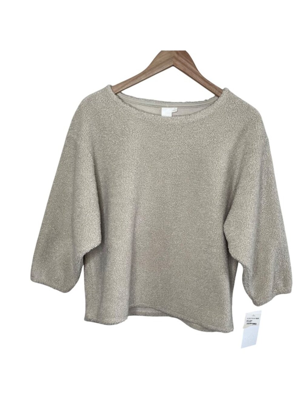 Ady P Womens Faux Sherpa Textured Knit Pullover Sweater beige Small Cabincore